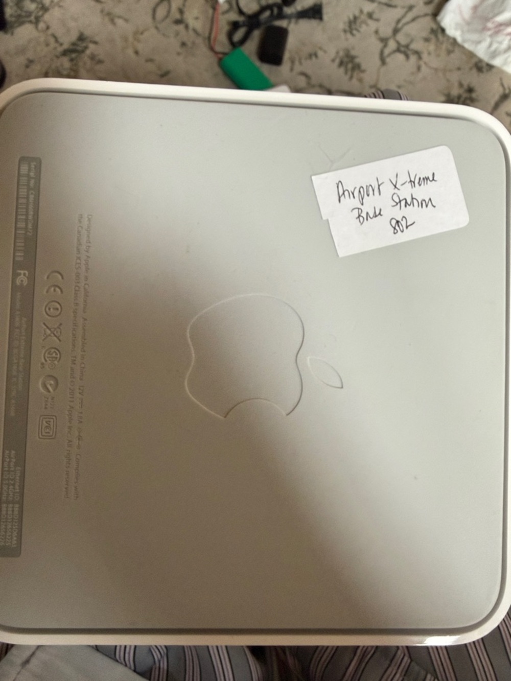 Apple airport base station in white